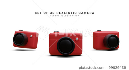 Set of 3d realistic camera isolated on white background. Vector illustration Set of 3d realistic camera isolated on white background. Vector illustration 99026486