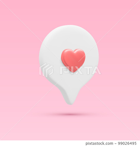 White 3d realistic bubble with red heart isolated on light background. Vector illustration White 3d realistic bubble with red heart isolated on light background. Vector illustration 99026495