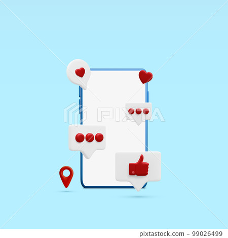 3d realistic mobile phone with social network Icons. Abstract trendy design for social media advertising. Vector illustration 99026499
