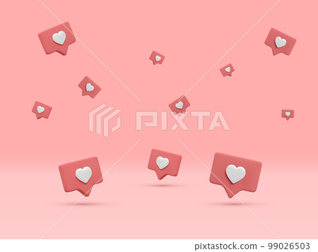 3d realistic conceptual banner of notifications on light background.Flying social media like icons in different position and various size. Vector illustration 99026503