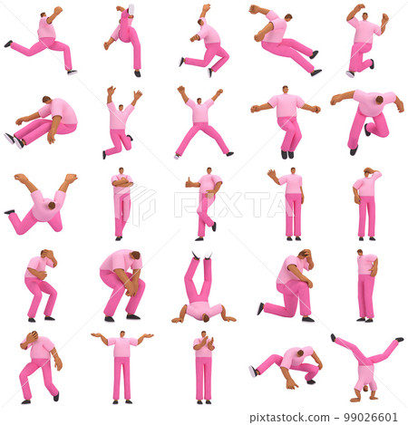 The black man with pink clothes is expression of body or doing exercise. 3d rendering of cartoon character in acting. 99026601
