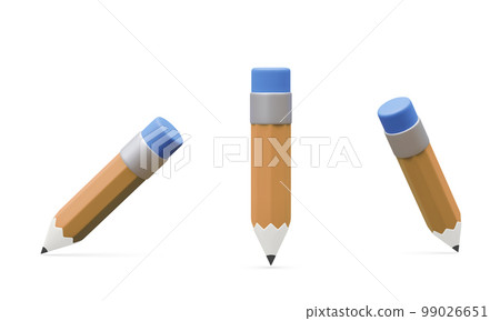 Set of 3d realistic pencil isolated on white background. Render pencil for education, writing or drawing concept. Vector illustration Set of 3d realistic pencil isolated on white background. Render pencil for education, writing or drawing concept. Vector illustration 99026651