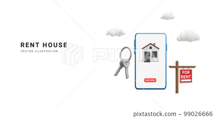 3d realistic online booking banner. Mobile application for book hotel, accommodation or apartment for vacation in cartoon style. Landing page of online rent reservation. Vector illustration 3d realistic online booking banner. Mobile application for book hotel, accommodation or apartment for vacation in cartoon style. Landing page of online rent reservation. Vector illustration 99026666