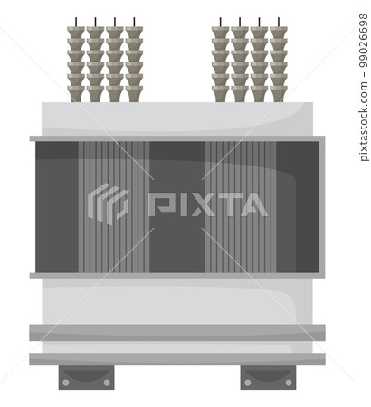 High voltage electrical transformer and isolator. Energy substation. Power supply icon isolated on white background for web design. Flat cartoon illustration 99026698