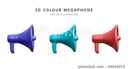 Set of 3d plastic megaphonesisolated on white background. Vector illustration 99026854