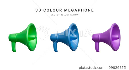 Set of 3d plastic megaphonesisolated on white background. Vector illustration 99026855