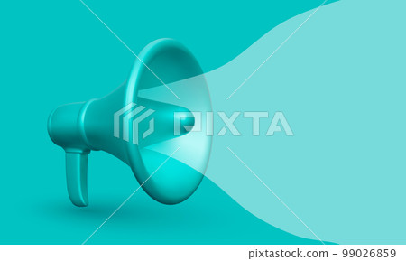 3d realistic plastic megaphone with bubble for social media marketing concept. Vector illustration 99026859