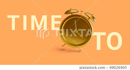 Gold alarm clock isolated on light background. Time to. Vector illustration Gold alarm clock isolated on light background. Time to. Vector illustration 99026905