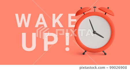 Red alarm clock isolated on red background. Wake up concept banner. Vector illustration 99026908
