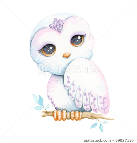 Cute owl in pastel colors. Watercolor illustration. Cute owl in pastel colors. Watercolor illustration. 99027156