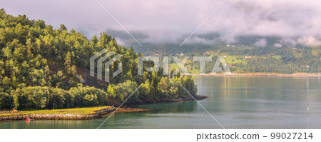 Norway fjord traditional village landscape 99027214