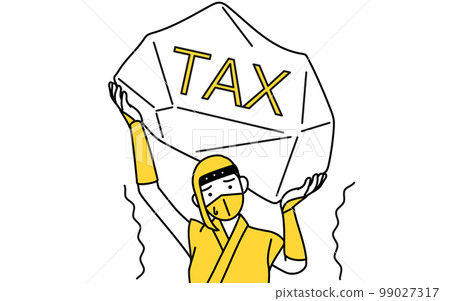 A woman in a ninja costume suffering from a tax increase 99027317