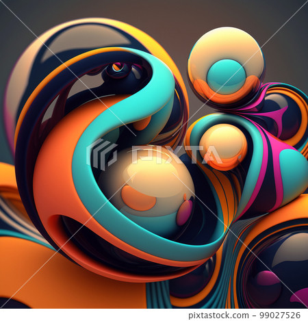 Abstract futuristic contemporary modern cosmic design in cartoon style with spheres, stripes and lines. Abstract futuristic contemporary modern cosmic design in cartoon style with spheres, stripes and lines. 99027526