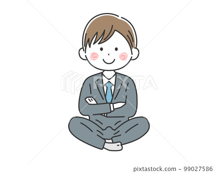 雙手交叉盤腿的商人插畫 99027586