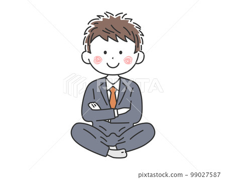 一位年輕商人雙臂交叉盤腿的插圖 99027587