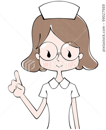 Illustration of a nurse (female) pointing up Illustration of a nurse (female) pointing up 99027989