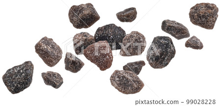 Falling black himalayan salt isolated on white background Falling black himalayan salt isolated on white background 99028228