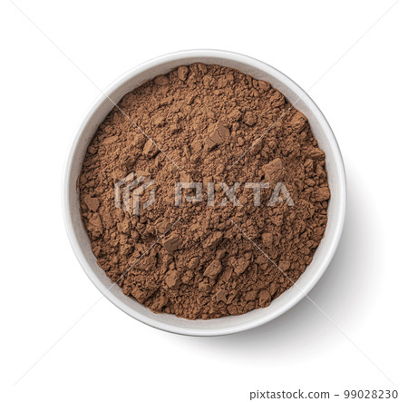 Cocoa powder isolated on white background, top view Cocoa powder isolated on white background, top view 99028230