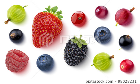 Fruits and berries isolated on white background, top view, flat lay 99028231