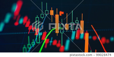 Charts of financial instruments for technical analysis. Stock trading market background as concept. 99028474