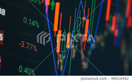 Business candlestick. Financial static analysis with growing financial charts. Online trading, Investment, Strategy market plan, and Stock market fluctuations Concept. 99028482