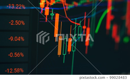 Business candlestick. Financial static analysis with growing financial charts. Online trading, Investment, Strategy market plan, and Stock market fluctuations Concept. 99028483