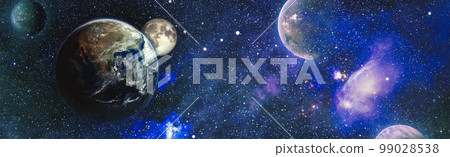 Panorama Earth from space .Extremely detailed image including elements furnished by NASA. Panorama Earth from space .Extremely detailed image including elements furnished by NASA. 99028538
