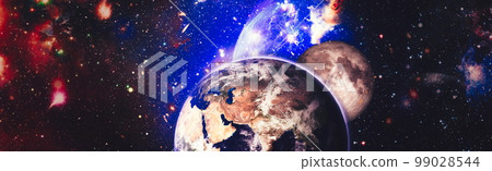 Panorama view universe space. Cosmic landscape, Planet Earth from space Elements of this image furnished by NASA 99028544