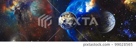 Beautiful Earth planet i science fiction wallpaper with endless deep space.  Elements of this image furnished by NASA 99028565