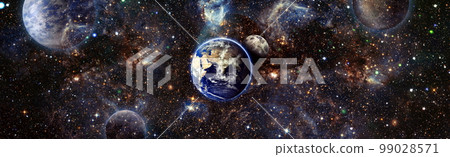 Beautiful Earth in deep space. Universe concept background.Fiery explosion in space. Abstract illustration of universe. Elements of this image furnished by NASA 99028571