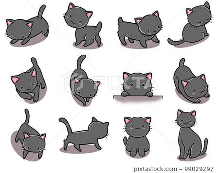 [Set] Cute illustrations of black cats (1) / 12 animals 99029297