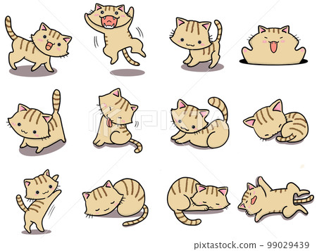 [Set] Cute illustrations of brown tabby cats ③/12 animals 99029439