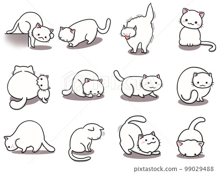 [Set] Cute illustrations of white cats ② / 12 animals 99029488