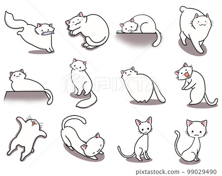 [Set] Cute illustrations of white cats ④/12 animals 99029490