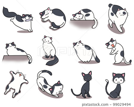 [Set] Cute illustrations of black and white cats ④/12 animals 99029494