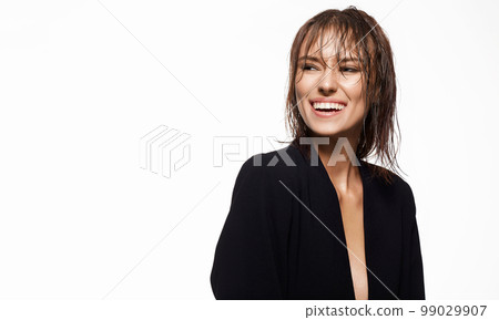 Happy smiling young lady with Wet Hair. Beautiful laughing Woman 99029907