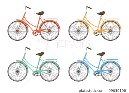 Ladys sports bike set isolated on white background. Bicycle side view vector two-wheeled transport 99030106
