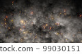 Abstract orange fiery sparks and dark gray bonfire smoke with fire, abstract background 99030151