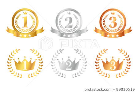 月桂樹、皇冠和絲帶排名標記圖標插圖集 月桂樹、皇冠和絲帶排名標記圖標插圖集 99030519