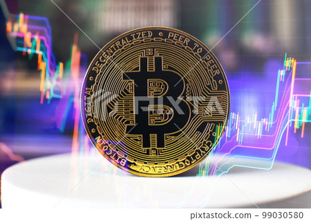 Gold bitcoin with stock graph for background, Gold bitcoin with stock graph for background, Gold bitcoin with stock graph for background, Gold bitcoin with stock graph for background, 99030580