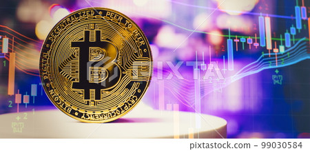 Gold bitcoin with stock graph for background, Gold bitcoin with stock graph for background, Gold bitcoin with stock graph for background, Gold bitcoin with stock graph for background, 99030584