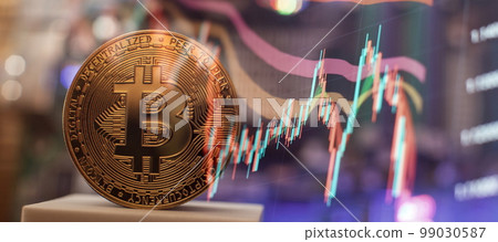 Gold bitcoin with stock graph for background, Gold bitcoin with stock graph for background, Gold bitcoin with stock graph for background, Gold bitcoin with stock graph for background, 99030587