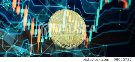 Gold bitcoins with Candle stick graph chart and digital background. Bitcoins and New Virtual money concept. Gold bitcoins with Candle stick graph chart and digital background. Bitcoins and New Virtual money concept. 99030722