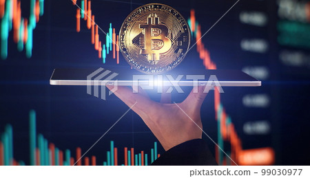 Cryptocurrency and investment. Businessman using tablet to connected on global network and gold bitcoin coin and growth of business graph, Financial, Stock market, Cryptocurrency and investment. Businessman using tablet to connected on global network and gold bitcoin coin and growth of business graph, Financial, Stock market, 99030977