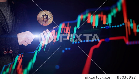 Bitcoin is convenient payment in global economy market. Virtual digital currency and financial investment trade concept. 99030988
