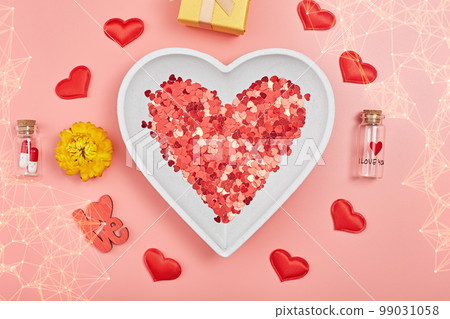 Happy Valentine's Day, Mother's Day, March 8, World Women's Day holiday card concept. Valentines day concept. Flat lay, top view, copy space Happy Valentine's Day, Mother's Day, March 8, World Women's Day holiday card concept. Valentines day concept. Flat lay, top view, copy space 99031058