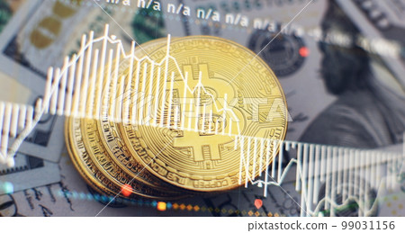 Bitcoin Stock Growth. Chart shows a strong increase in the price of bitcoin. Investing in virtual assets. Bitcoin Stock Growth. Chart shows a strong increase in the price of bitcoin. Investing in virtual assets. 99031156