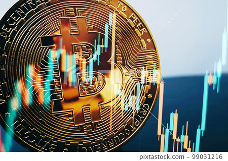 Bitcoin Stock Growth. Chart shows a strong increase in the price of bitcoin. Investing in virtual assets. Bitcoin Stock Growth. Chart shows a strong increase in the price of bitcoin. Investing in virtual assets. 99031216