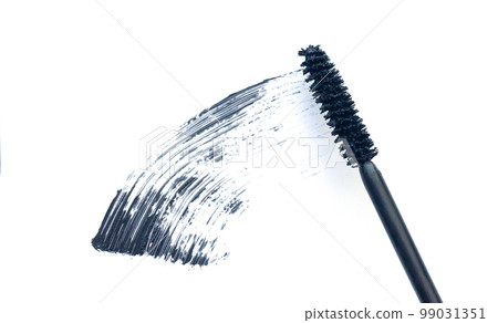 Black smear of mascara with brush isolated on white background 99031351