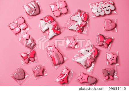 Holiday Gingerbread Cookies packaged, toned in pink Holiday Gingerbread Cookies packaged, toned in pink 99031440